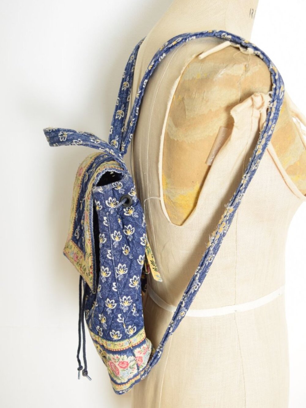vintage Vera Bradley baby backpack purse small bag blue floral print quilted - Picture 5 of 10